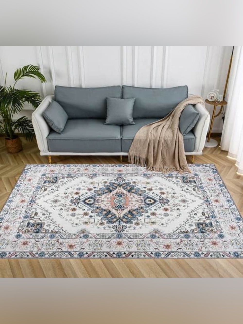 NEW 4x6 ft Persian Style Washable Area Rug, Non-Slip Low Pile Carpet